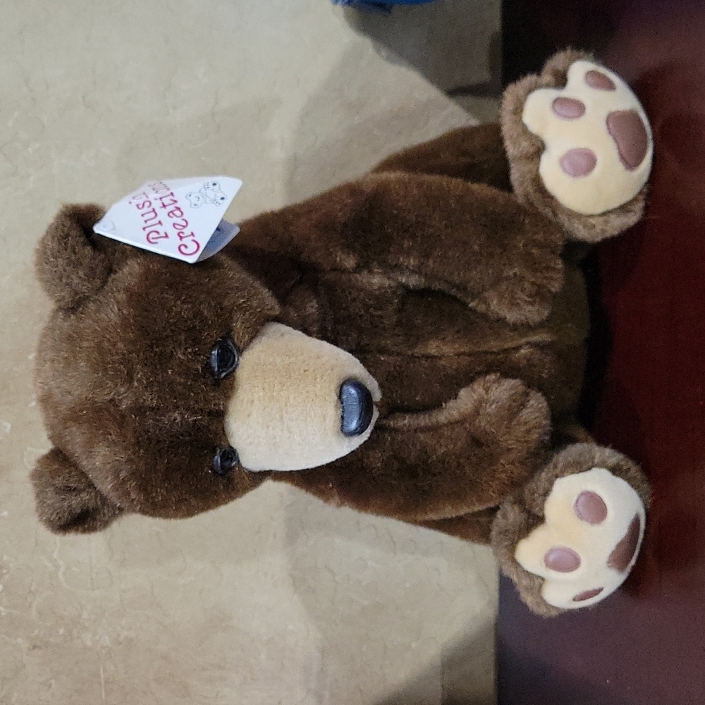 Vintage 80s Plush Creations Bear with leather type pawprints & tag